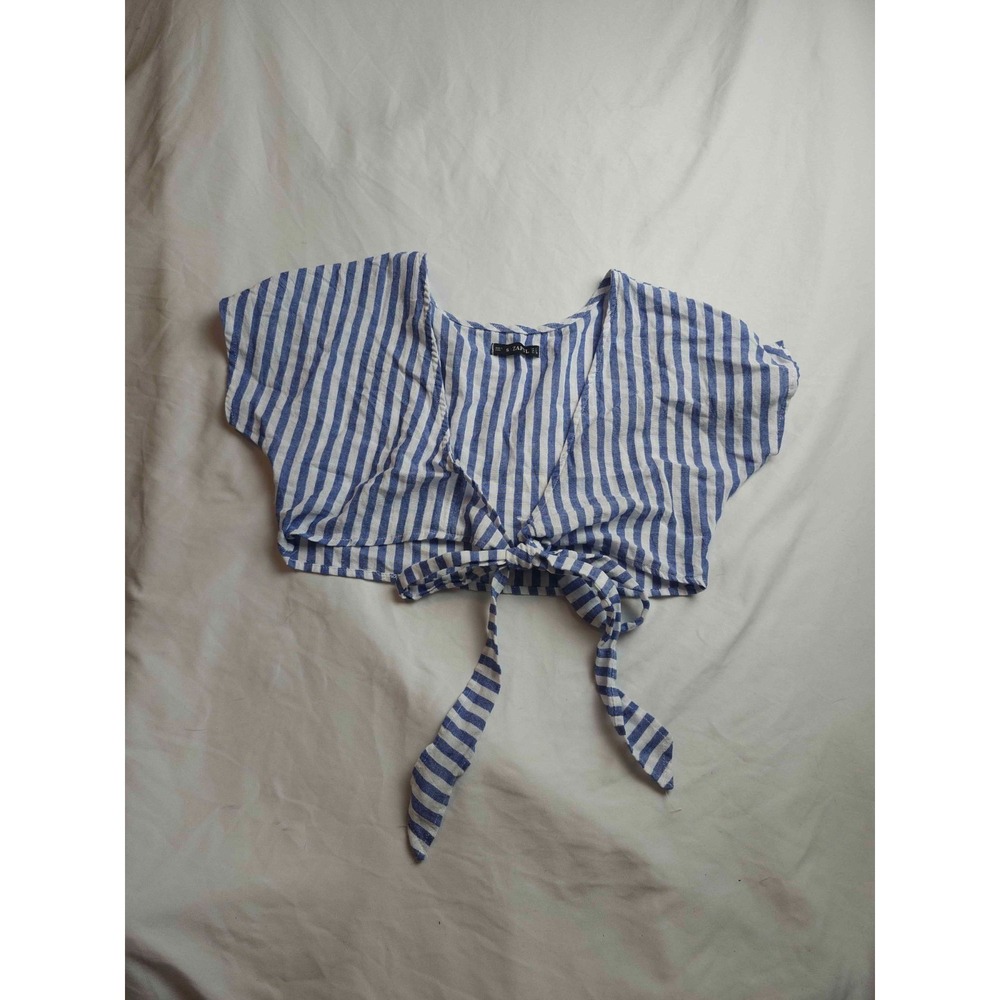 Zaful Crop Top Womens 4 S Striped Tie Front Coastal Grandmacore Coquette Summer